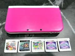 New ニンテンドー3DS LL ピンク×ホワイト 本体 カセット5個付き