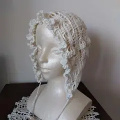 ボンネット✾透かし編み白