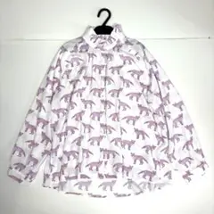 美品　melange キツネ柄　ブラウス　フリル　バンドカラー
