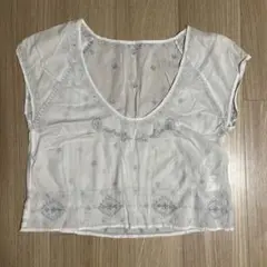 MACPHEE刺繍入りホワイトノースリーブトップ