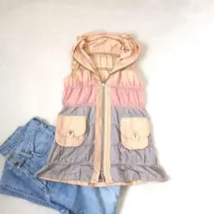 TREPINI◇フード付フルジップシャカシャカベスト『42』大きいサイズ　前開き