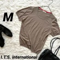 【イッツインターナショナル】ニット トップス 半袖 Tシャツ 薄手 ブラウン M