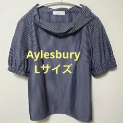 アリスバーリー 半袖 ネイビー ストライプ ブラウス Aylesbury L