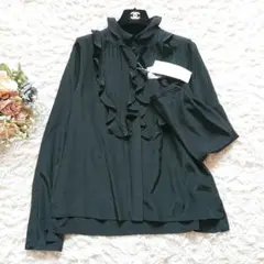 新品 トゥービーシック フリル タック シルク 大きいサイズ 長袖 シャツ 黒