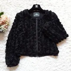 美品　グレースコンチネンタル　花　装飾　ノーカラー　ジャケット　ブルゾン　黒