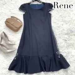 極美品♡ Rene ルネ サイドリボン ネイビー フレアワンピース36