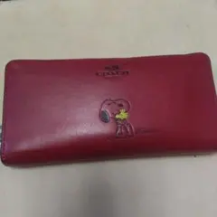 COACH スヌーピー レザー 長財布 レッド