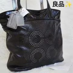 良品✨ コーチ トートバッグ パンチングレザー 肩掛け A4 ブラック 黒