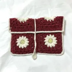 ハンドメイド　編み物　ブックポーチ　ブックカバー　マルチケース　グラニースクエア