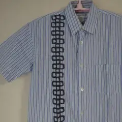 COMME des GARCONS SHIRT 青と白ストライプ 半袖シャツ