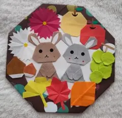 ハンドメイド 折り紙 秋・ウサギ リース ⑤