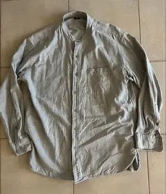 【希少お得】UNIQLO フランネルノーカラー長袖シャツ　L ライトグレー