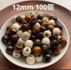 ウッドビーズ【12mm100個】樽型　穴大きめ　ミックス　ハンドメイド　材料