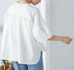 美品✨️洗濯可　SHIPS シップス　バックフリル　Tシャツ