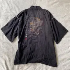 甚平 刺繍ロゴ 上着のみ バックでか龍刺繍 綿麻混 LL