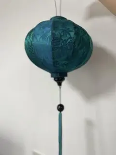 ベトナムホイアン産　青緑色花柄刺繍 ランプフード