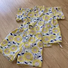 ひまわり柄　ベビー甚平上下セット 80