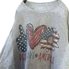 ピース ラブ アメリカ Tシャツ グレー 灰色 古着