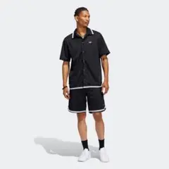 adidas tyshawn ブラックメッシュボタンアップシャツ