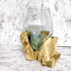 流木ガラス オブジェ 花瓶 アクアリウム LLサイズ ガラス細工 流木台座 置物
