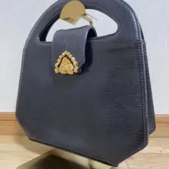 美品 ウンガロ ハンドバッグ フォーマル ネイビー 本革 ハート