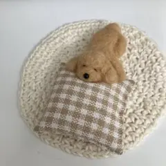 羊毛フェルト　クッションで眠るトイプードル
