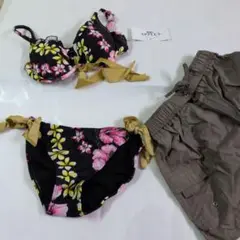 #AT208.3 花柄セパレート水着・ビキニボトム付3P水着　9号新品未使用