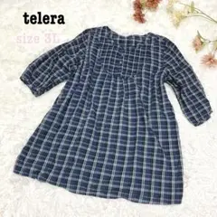 s.753【telera】7分袖 チュニック チェック柄 大きめサイズ 3L