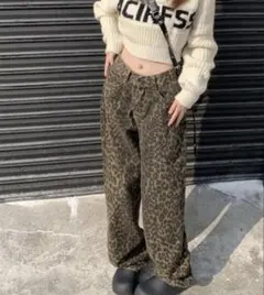 ZOZOTOWN ヒョウ柄ワイドデニムパンツ