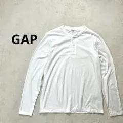【ギャップ】S メンズ長袖Tシャツ　カットソー　ヘンリーネック　ホワイト　無地