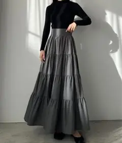 louere ハイウエストティアードフレアスカート ダークグレー Lサイズ