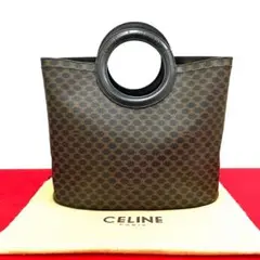 未使用保管品 セリーヌ マカダム ブラゾン レザー トート ハンドバッグ 黒
