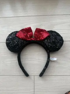 ミニー スパンコールカチューシャ 黒と赤
