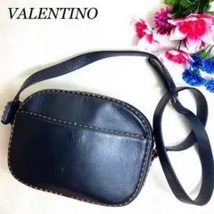 良品✨ヴァレンティノ ショルダーバッグ Vロゴ ロゴ型押し レザー ブラック