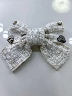 ツイードリボンヘアアクセサリー バレッタ ホワイト