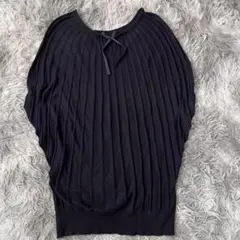 美品✨【オンワード樫山】ブラックリブ編みカットソー リボン付き M