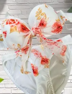 B1新品ブラショーツ セット ブラジャーB80 ショーツL ホワイト花柄