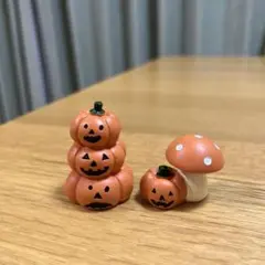 ナチュラルキッチン　ハロウィン　三段カボチャ　キノコ　オブジェ　秋　2点セット