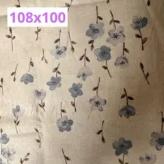 新品　生地　布地 ナチュラルグレー地 淡いブルーの花 108x100