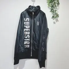 【スーパースター】光沢感が魅力のブラックジップアップジャケット Mサイズ