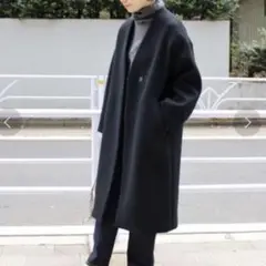 IENA ダブルビーバーVネックノーカラーコート ブラック