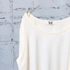 オフホワイト ラウンドネック長袖Tシャツ カットソー【3L】