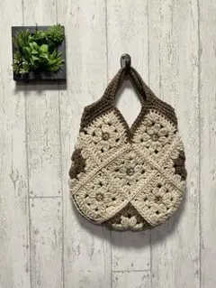 ハンドメイド 手編み バッグ グラニースクエア モチーフバッグ ショルダーバッグ