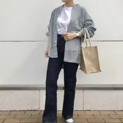 ユニクロ フレアハイライズジーンズ ネイビー 24 ワイド デニム ストレッチ