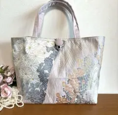 Ｎo.84 帯リメイクトートバック　薄紫菊華
