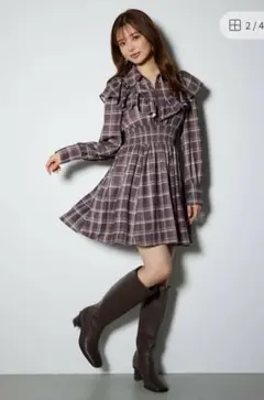rienda フロントジップシャツミニワンピース