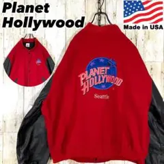 ★USA製★90sヴィンテージ★プラネットハリウッド 袖革スタジャン XL