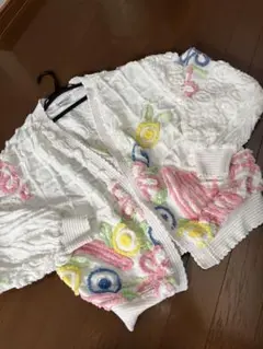 Damze シェニール 立体刺繍 ボタンレス カーディガン　Vintage
