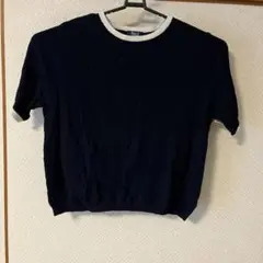 ネイビー クルーネック 半袖ニット