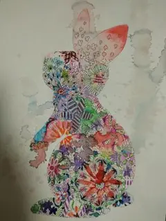 ウサギの水彩画 A4サイズ